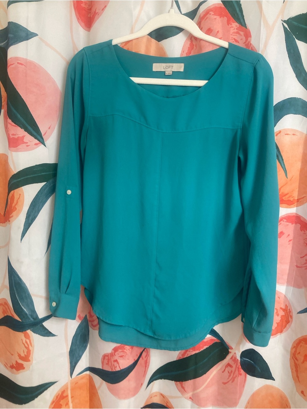 LOFT Teal Long-Sleeve Scoop-Neck Blouse